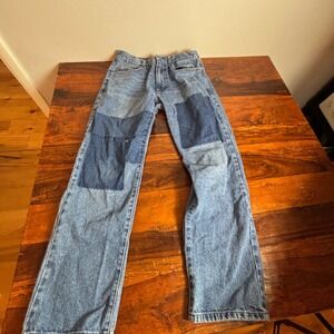 Forever 21 x FUBU Men 32 Patchwork Straight Leg Jeans Medium Wash Blue 90s Style